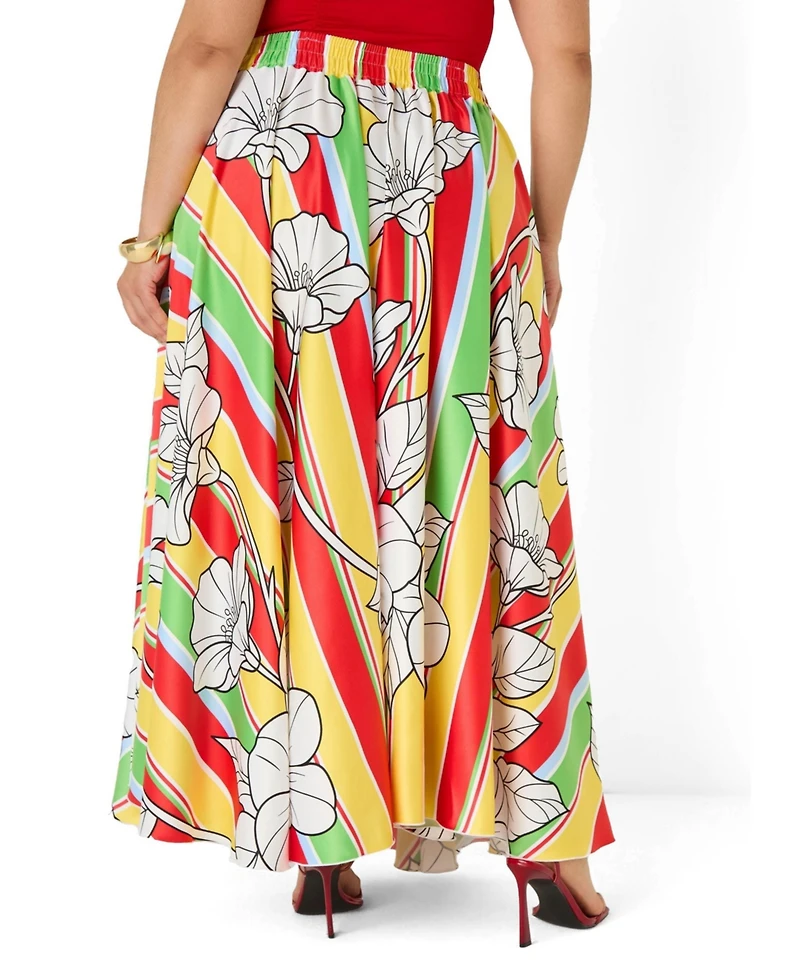 Ashley Stewart Plus Floral Satin Maxi Skirt