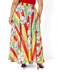 Ashley Stewart Plus Floral Satin Maxi Skirt