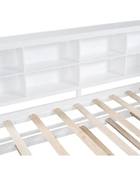 Streamdale Furniture Wooden Twin Daybed with Trundle Storage Shelf and Usb Ports