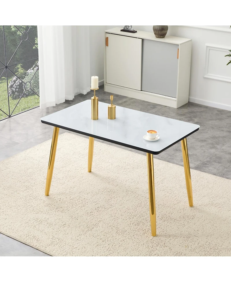 Streamdale Furniture Modern Minimalist Rectangular Dining Table with Faux Marble Top and Gold Legs