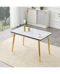 Streamdale Furniture Modern Minimalist Rectangular Dining Table with Faux Marble Top and Gold Legs
