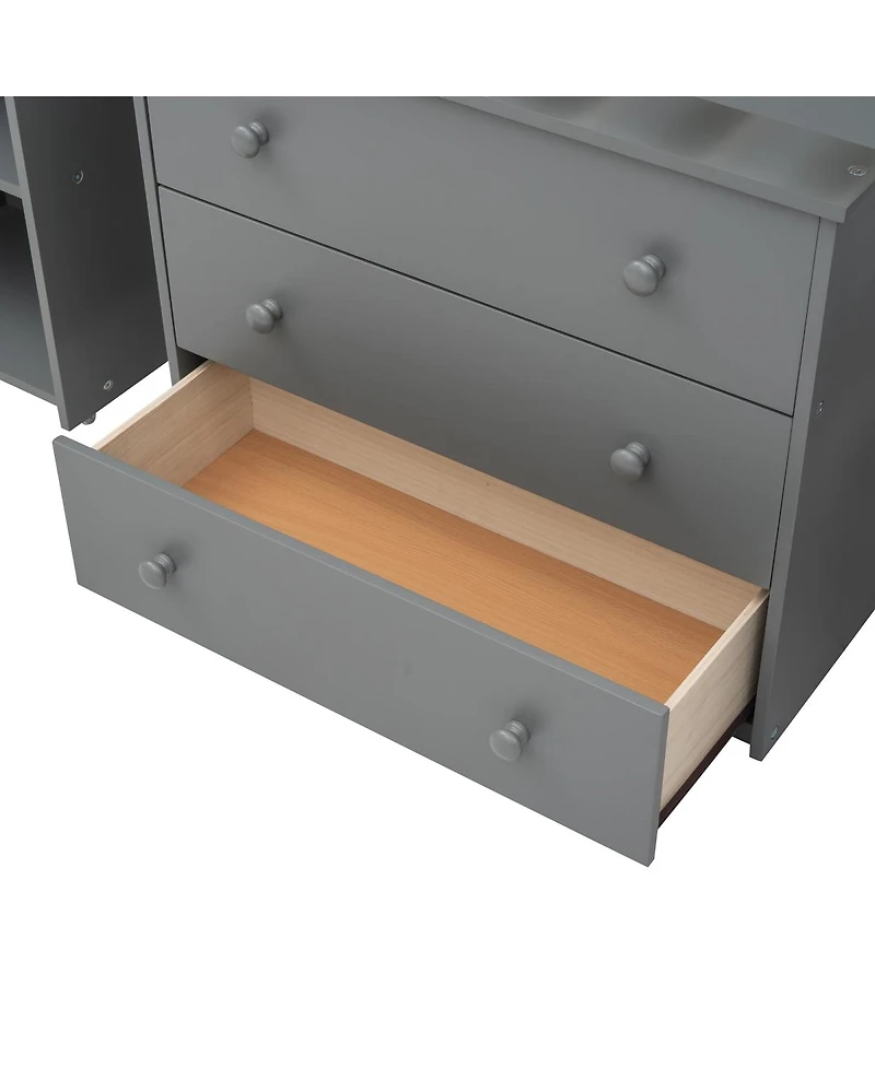 Streamdale Furniture Low Study Twin Loft Bed with Cabinet and Rolling Portable Desk