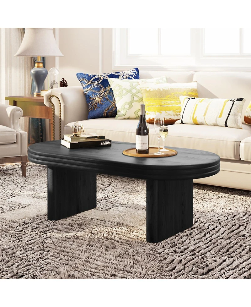 Streamdale Furniture Mid-Century Modern Oval Fluted Wood Coffee Table