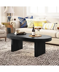 Streamdale Furniture Mid-Century Modern Oval Fluted Wood Coffee Table