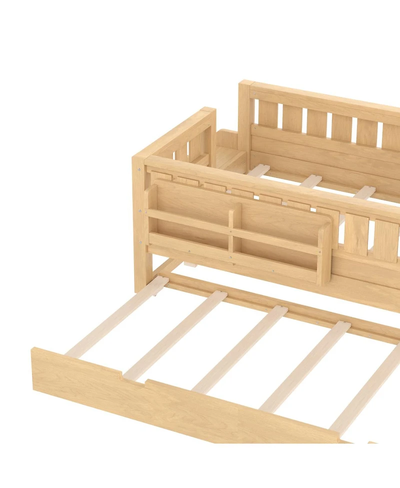 Streamdale Furniture Bed with Bookshelves Staircase Safety Rails and Trundle Light