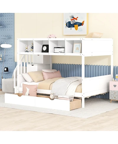Streamdale Furniture Bunk Bed with Shelfs Storage Staircase and 2 Drawers