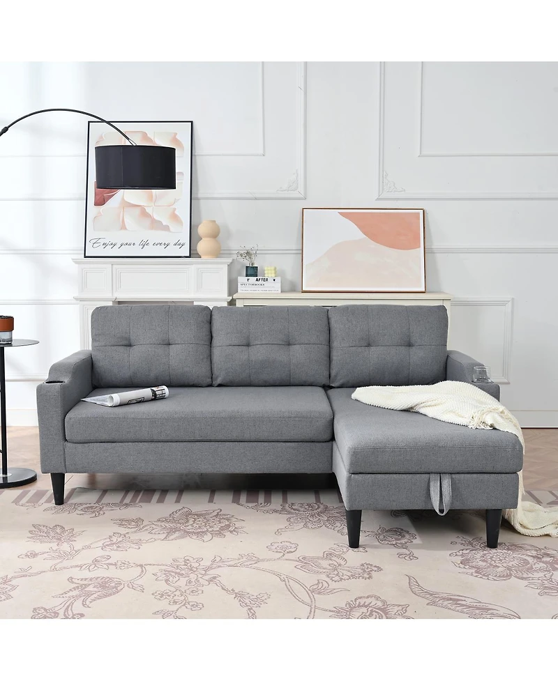 Streamdale Furniture 75'' Modern Fabric Sofa with Built-in Storage and Comfortable Pp Cotton Cushions