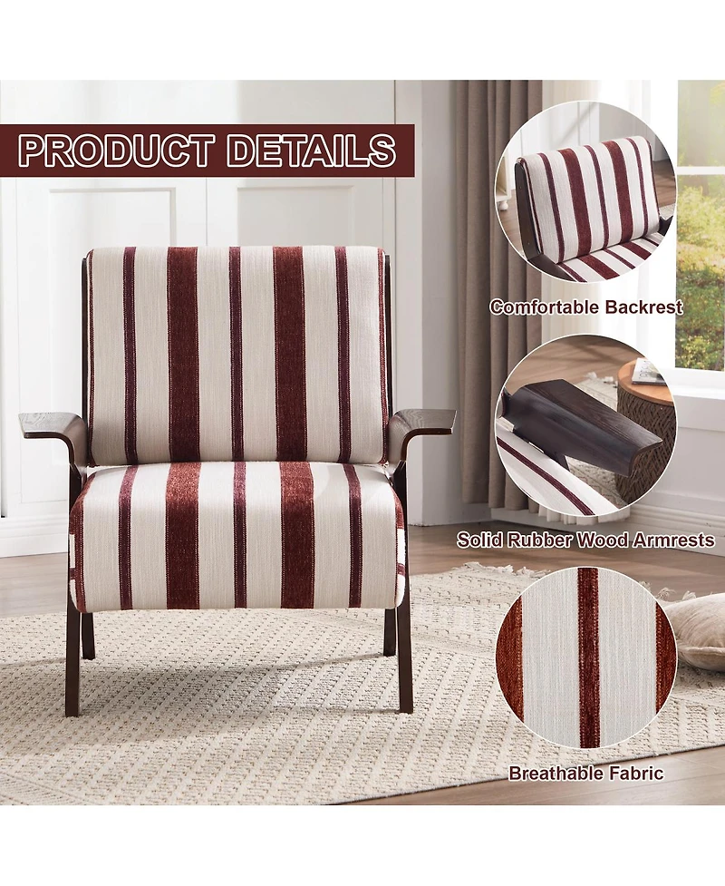 Streamdale Furniture Modern Striped Armchair with Solid Wood Legs (Set of 2)