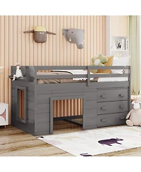 Streamdale Furniture Twin Size Loft Bed with Cabinet and Shelf