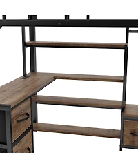 Streamdale Furniture Full Size Metal Loft Bed with Desk Storage Shelves Wardrobe and Drawers