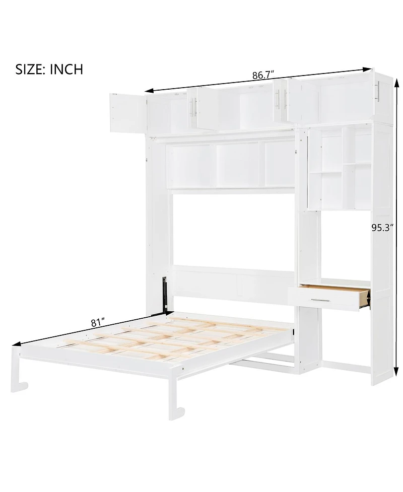 Streamdale Furniture Full Size Murphy Bed with Desk Top Cabinet and Storage Shelves