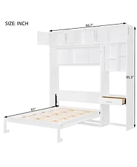 Streamdale Furniture Full Size Murphy Bed with Desk Top Cabinet and Storage Shelves
