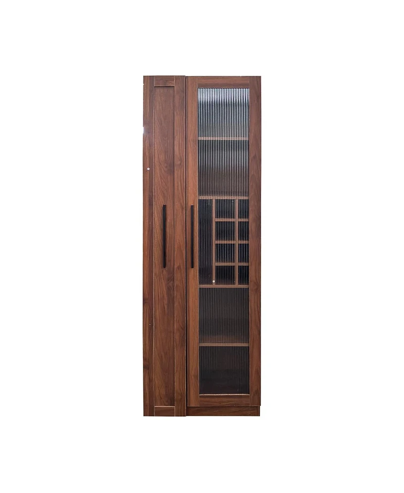 Streamdale Furniture Farmhouse Kitchen Pantry Cabinet with Pull-Out Storage and Glass Doors