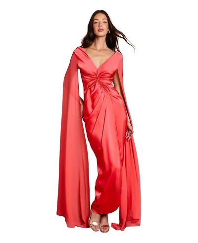 Coast Women's Cape Sleeve V-Neck Satin Maxi Dress