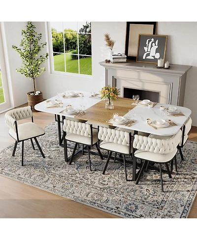 Streamdale Furniture 9-Piece Square Faux Marble Dining Set with 8 Beige Velvet Chairs