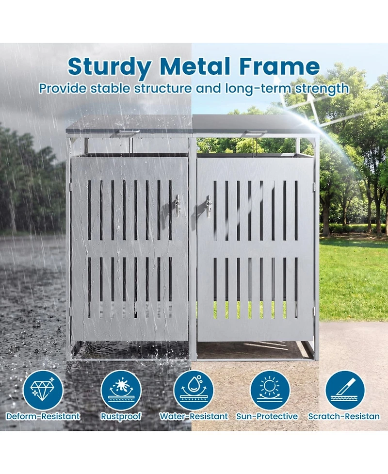 Gouun Outdoor Trash Can Storage Shed for 2 Bins with Gas Struts and Slant Roof