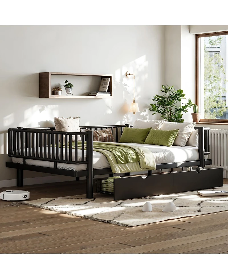 Streamdale Furniture Full Size Metal Platform Bed with Storage Drawers and Safety Round-Pipe Design