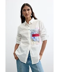 Desigual Women's Printed Pocket Shirt 100% Cotton