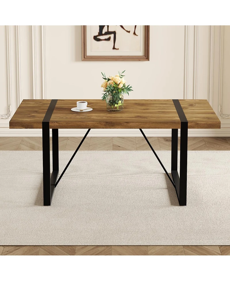 Streamdale Furniture Rustic Industrial Rectangular Wood Dining Table for 4-6 People