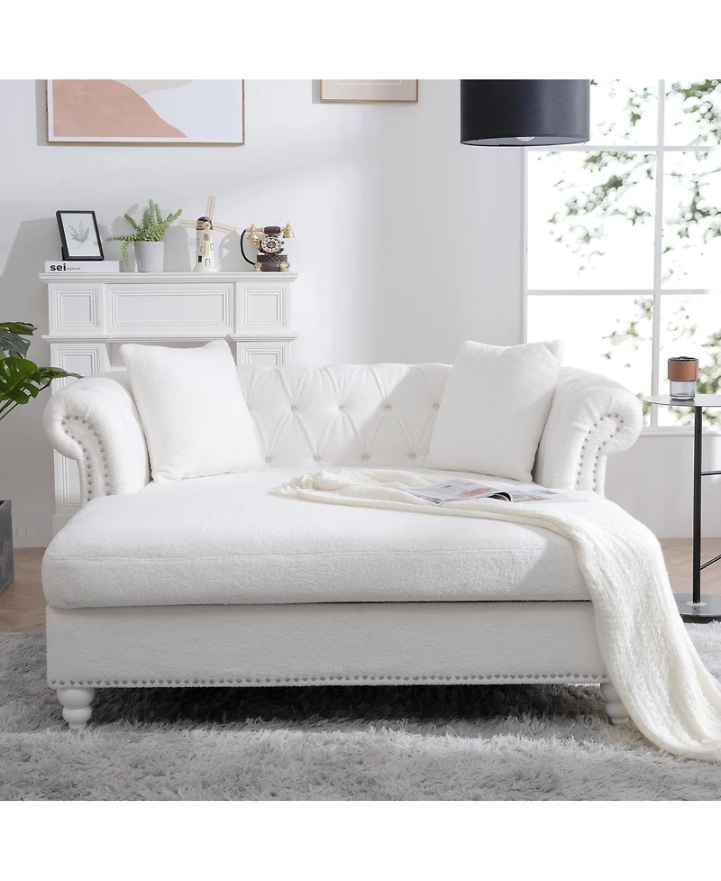 Streamdale Furniture 63'' Tufted Pu Leather Loveseat Chaise Lounge with 2 Pillows