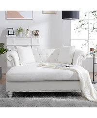 Streamdale Furniture 63'' Tufted Pu Leather Loveseat Chaise Lounge with 2 Pillows