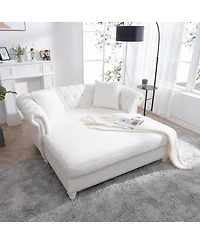 Streamdale Furniture 63'' Tufted Pu Leather Loveseat Chaise Lounge with 2 Pillows