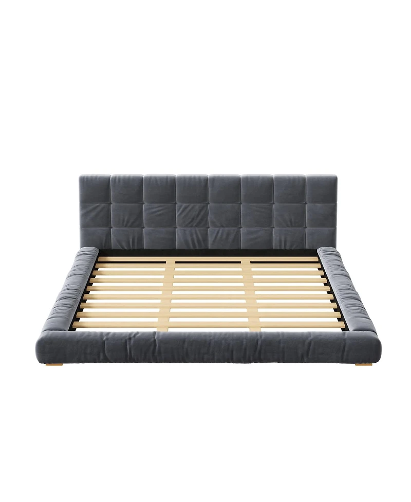 Streamdale Furniture Upholstered Velvet Platform Bed with Channel Tufted Headboard