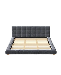 Streamdale Furniture Upholstered Velvet Platform Bed with Channel Tufted Headboard