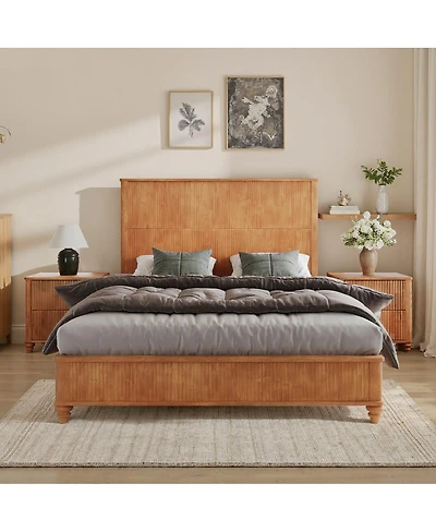 Streamdale Furniture Solid Wood Queen Platform Bed Frame with Tall Headboard No Box Spring Needed