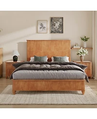 Streamdale Furniture Solid Wood Queen Platform Bed Frame with Tall Headboard No Box Spring Needed