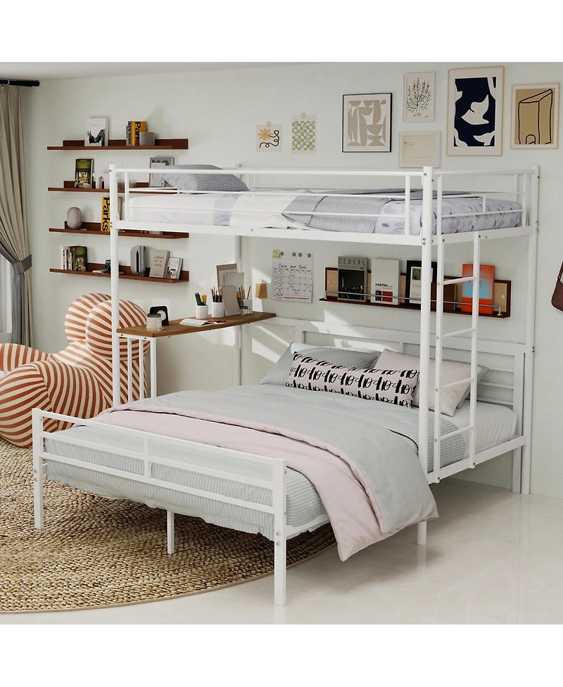 Streamdale Furniture Twin Over Full Metal Bunk Bed with Desk and Staircase