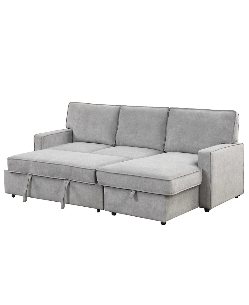 Streamdale Furniture Upholstery Sleeper Sectional Sofa with Storage Usb Port and 2 Cup Holders