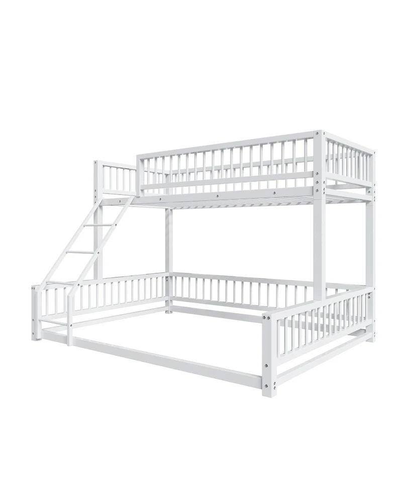 Streamdale Furniture Twin Xl over Queen Floor Bunk Bed with Ladder and Guardrails