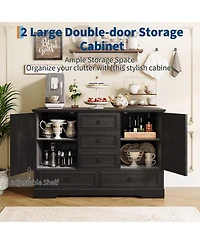 homfan Farmhouse Sideboard Buffet Cabinet with 5 Drawers and 2 Doors Coffee Bar Console Table for Dining Room Living Entryway