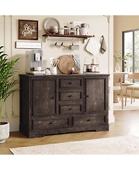 homfan Farmhouse Sideboard Buffet Cabinet with 5 Drawers and 2 Doors Coffee Bar Console Table for Dining Room Living Entryway
