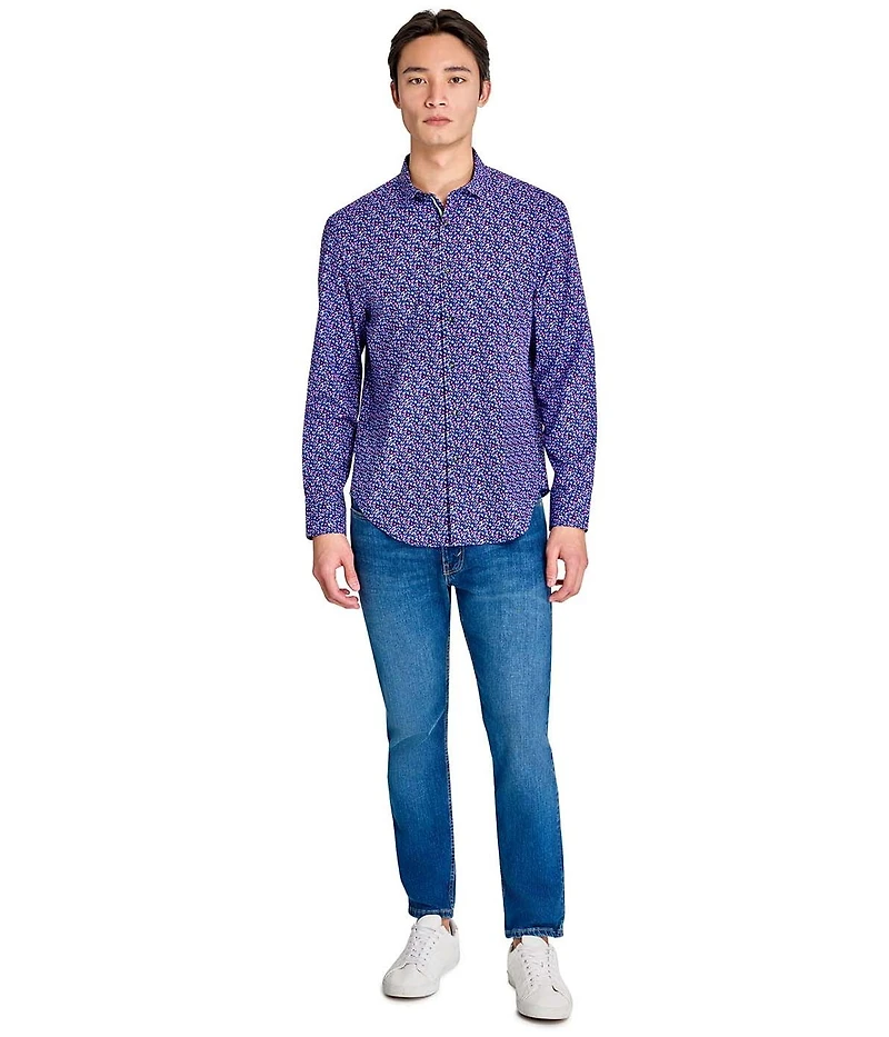 Society of Threads Men's Regular Fit 4-Way Stretch Performance Clustered Petal Long Sleeve Button Down