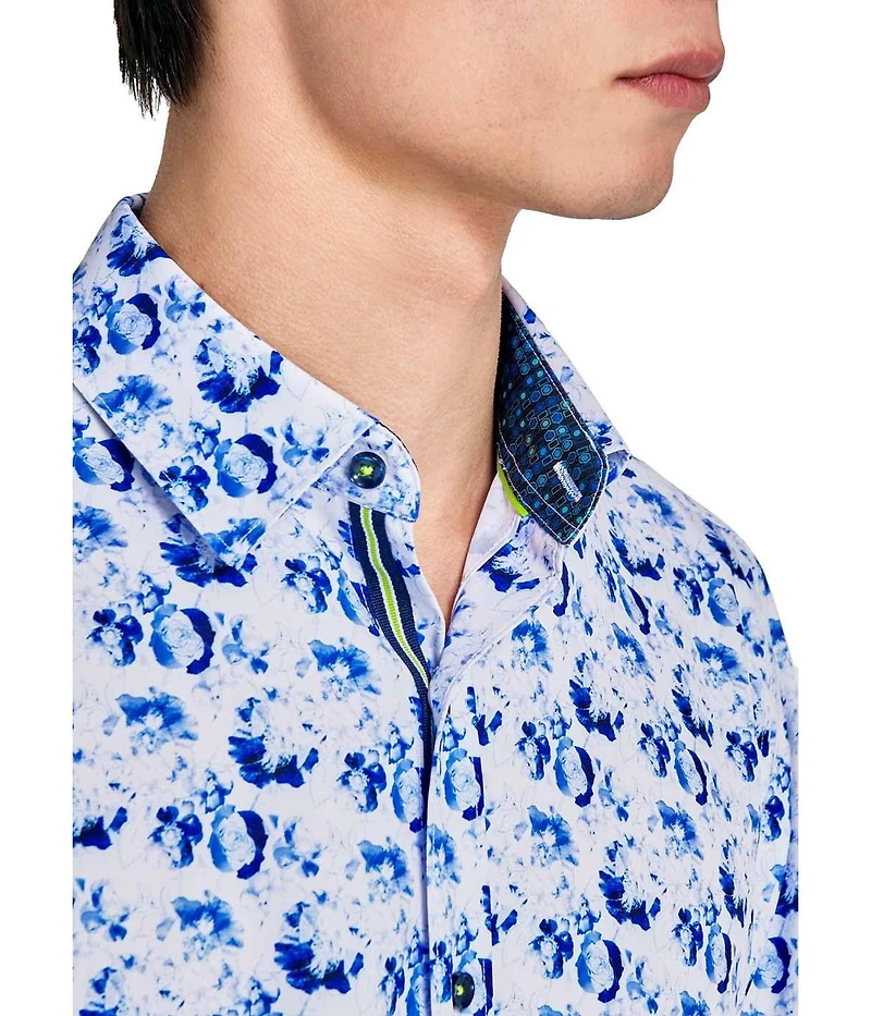 Society of Threads Men's Regular Fit 4-Way Stretch Performance Floral Long Sleeve Button Down