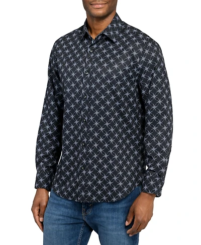 Society of Threads Men's Regular Fit 4-Way Stretch Performance Overlapping Rings Long Sleeve Button Down
