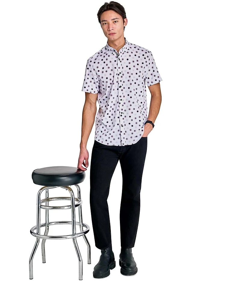 Society of Threads Men's Regular Fit 4-Way Stretch Performance Blurred Dot Short Sleeve Button Down