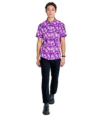 Society of Threads Men's Regular Fit 4-Way Stretch Performance Blooming Floral Short Sleeve Button Down