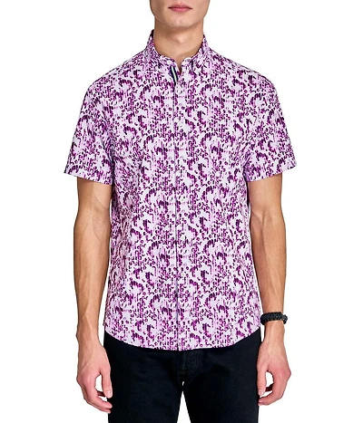Society of Threads Men's Regular Fit 4-Way Stretch Performance Delicate Floral Short Sleeve Button Down