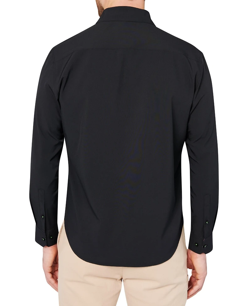 Society of Threads Men's Regular Fit 4-Way Stretch Performance Solid Long Sleeve Button Down