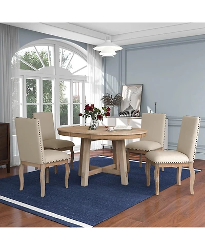 Streamdale Furniture 5-Piece Extendable Round Farmhouse Dining Set with 4 Upholstered Chairs