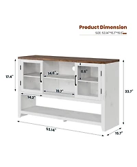 homfan 53" Kitchen Sideboard Buffet Cabinet with Glass Doors, Coffee Bar Table, Storage for Living Room and Dining Room