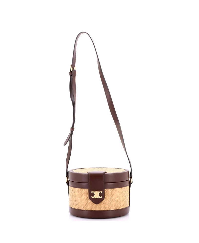 Pre-Owned Celine Medium Tambour Bag Triomphe Raffia and Leather