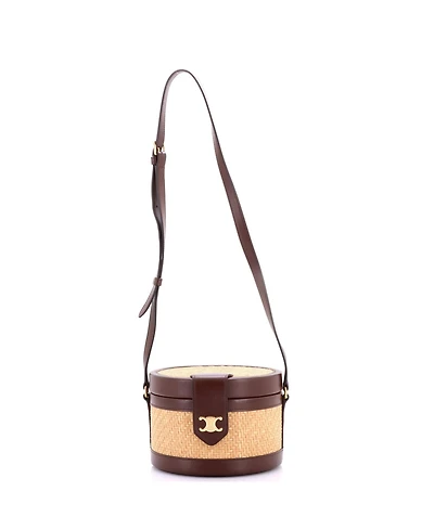 Pre-Owned Celine Medium Tambour Bag Triomphe Raffia and Leather