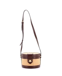 Pre-Owned Celine Medium Tambour Bag Triomphe Raffia and Leather