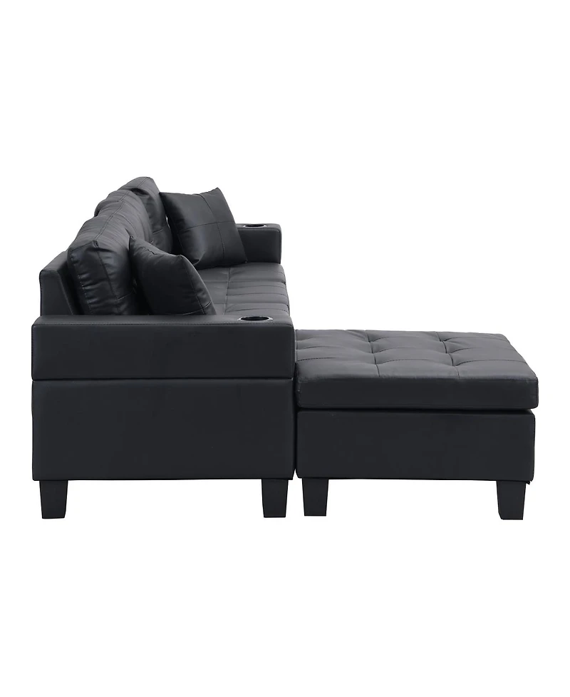 Streamdale Furniture 4-Seat L-Shaped Sectional Sofa with Chaise and Cup Holders