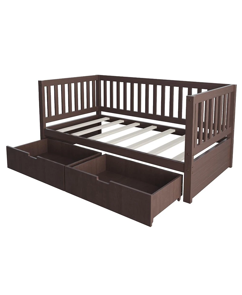 Streamdale Furniture 3-in-1 Solid Wood Convertible Toddler Bed with Storage Drawers Espresso