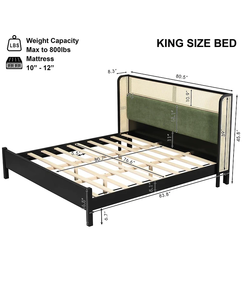 Streamdale Furniture King Size Modern Bed Frame Solid Wood 800lbs Capacity